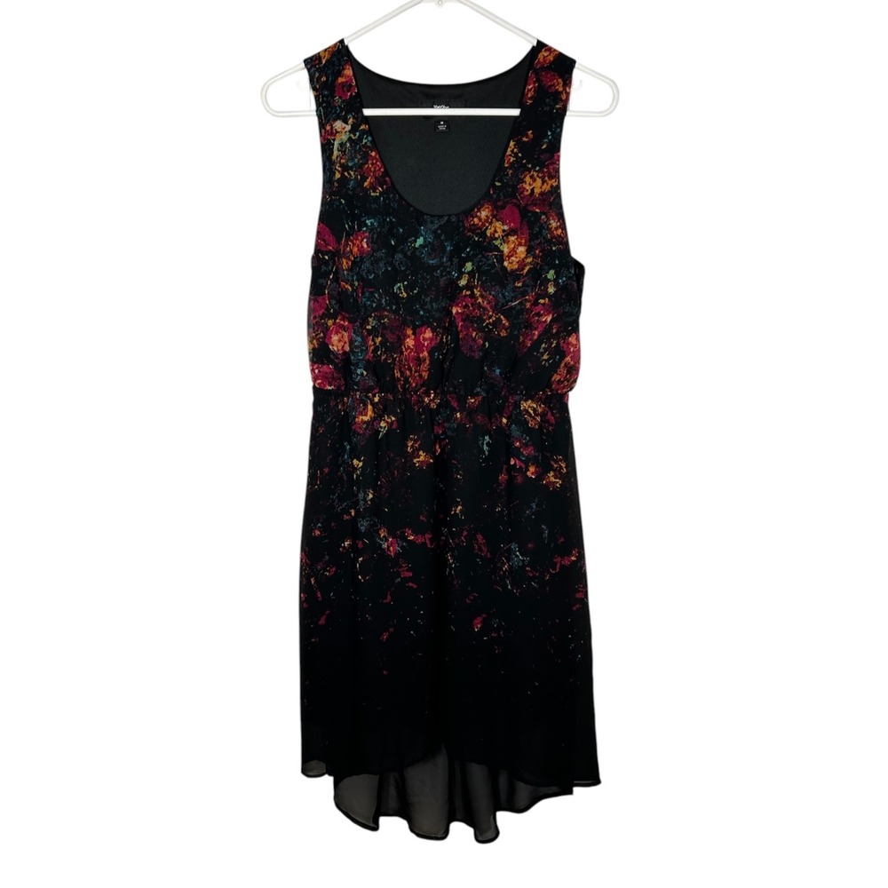 Mossimo Womens Abstract Floral High Low Sleeveless Dress Black Multicolor Size M